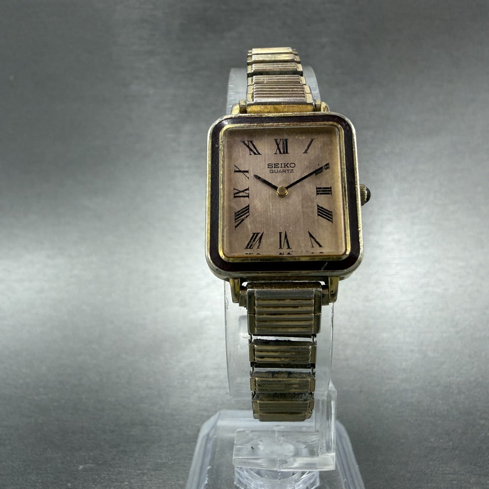 Seiko Tank Watch Women 20mm Rose Dial Gold Tone Rectangle 2320-581A New Battery5