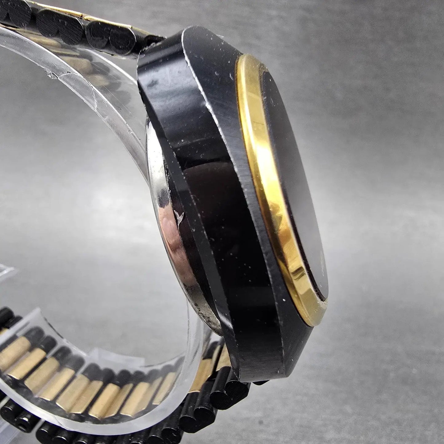 Gruen RED LED Watch Men 38mm Black Gold Tone Vintage PARTS4