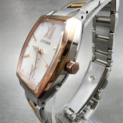 Citizen EcoDrive XC Watch Women 24mm White Dial Two Tone Rectangle H030 Runs2