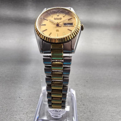 Seiko SQ Watch Women 24mm Gold Dial Two Tone Daydate Round 3Y03-0160 New Battery5
