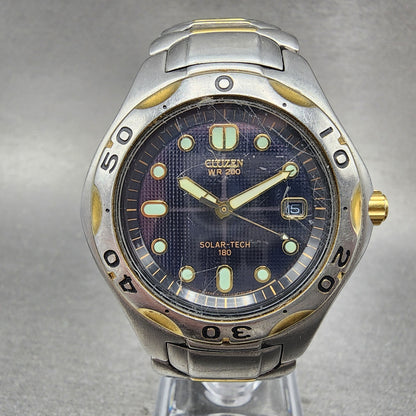 Citizen Solar Tech 180 Watch Men 38mm Blue Dial Two Tone Date Round Works