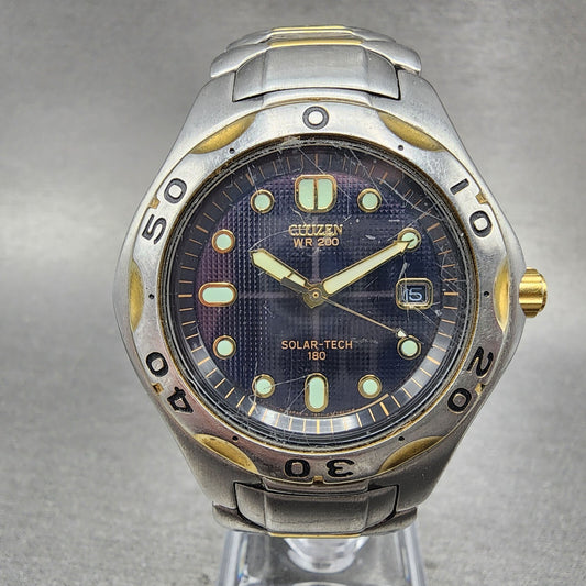 Citizen Solar Tech 180 Watch Men 38mm Blue Dial Two Tone Date Round Works