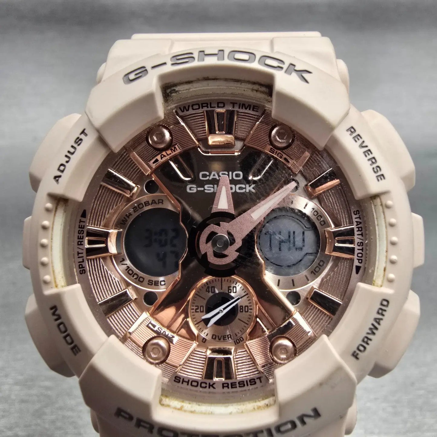 Casio G-Shock GMA-S120MF Watch Women 45mm Rose Gold Dial Alarm Chrono New Batt1