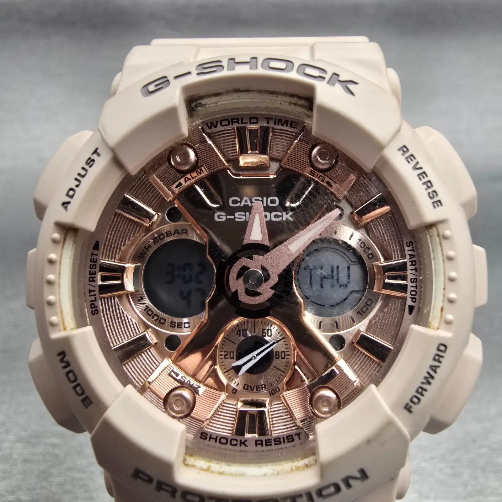 Casio G-Shock GMA-S120MF Watch Women 45mm Rose Gold Dial Alarm Chrono New Batt1