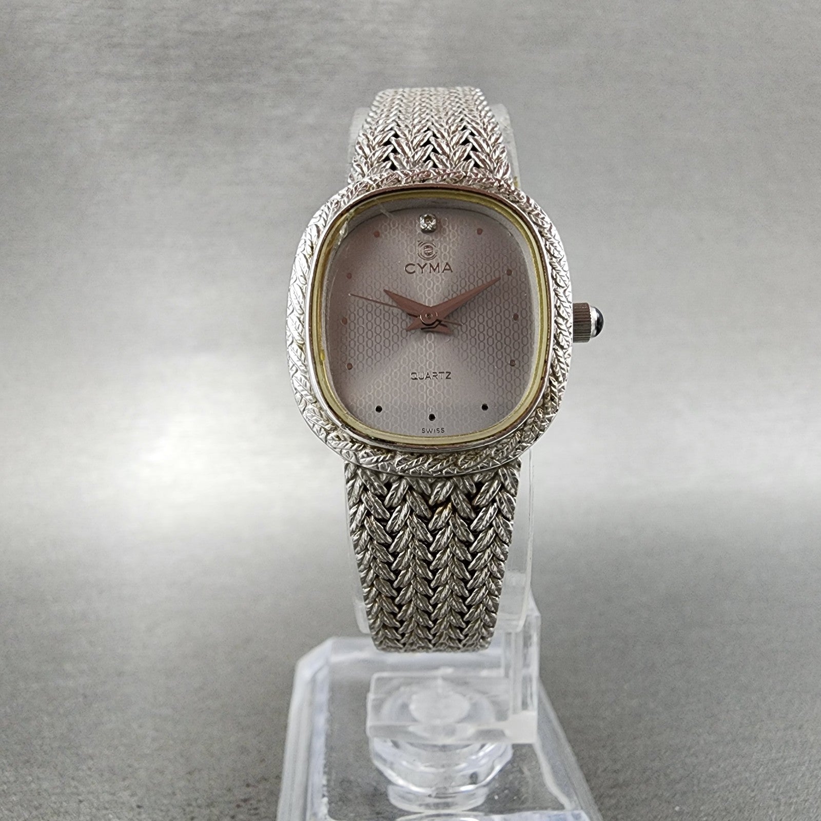 Cyma Watch Women 21mm Silver Dial Silver Tone Rectangle 706 New Battery ABC1235