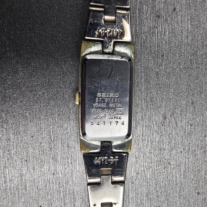 Seiko Watch Women 13mm White Dial Two Tone Rectangle 2E20-7479 New Battery JP210