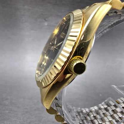Gruen President Watch Mne 36mm Black Dial Gold Tone Date Round New Battery2