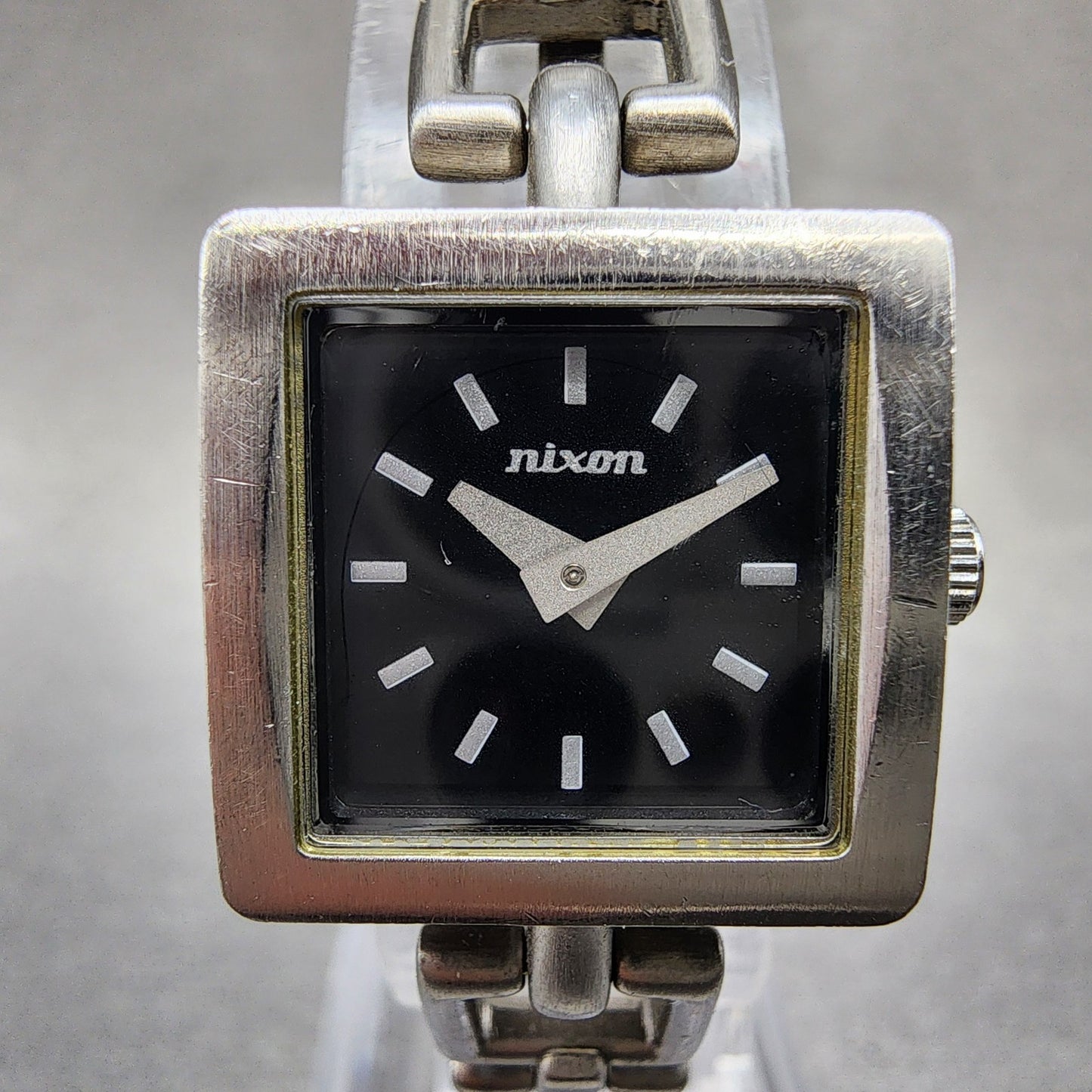 Nixon The Charm Watch Women 19mm Black Dial Silver Tone Square New Battery1
