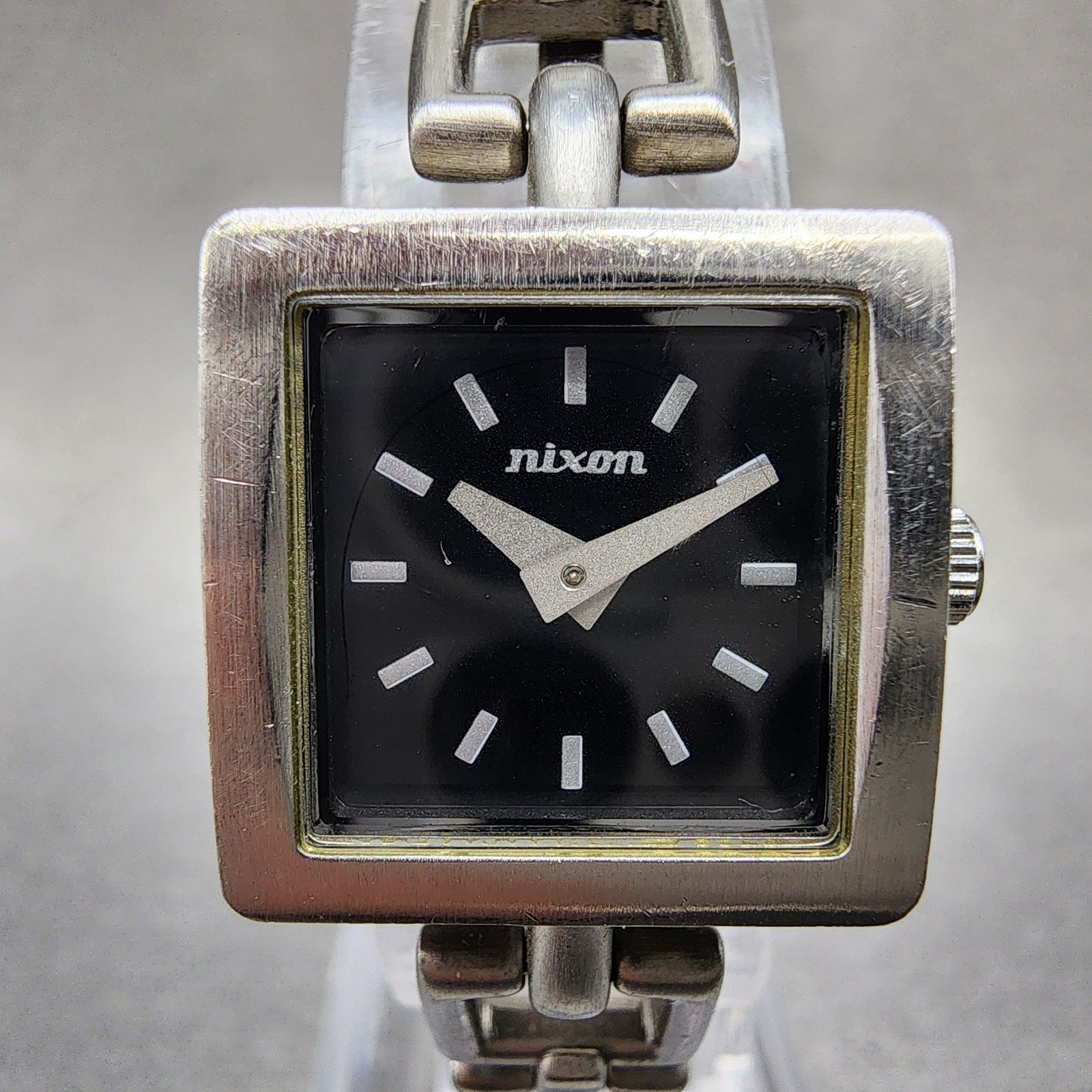 Nixon The Charm Watch Women 19mm Black Dial Silver Tone Square New Battery1