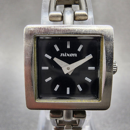 Nixon The Charm Watch Women 19mm Black Dial Silver Tone Square New Battery1