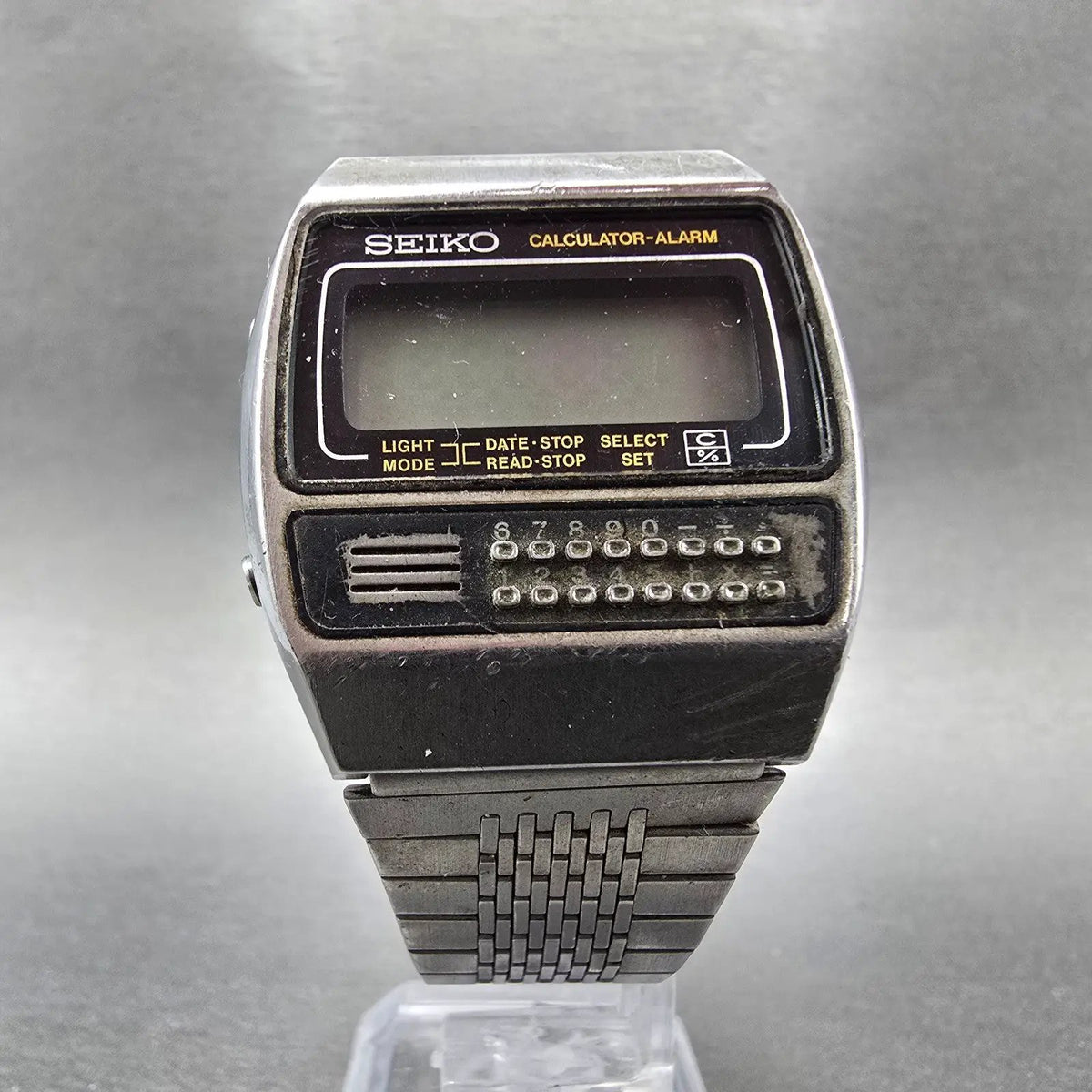 Seiko Calculator Watch Men 35mm Black Silver Alarm C359-5000 PARTS VTG6