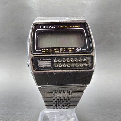 Seiko Calculator Watch Men 35mm Black Silver Alarm C359-5000 PARTS VTG6