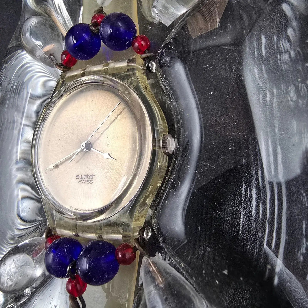 Swatch Chandelier Watch Men 34mm Silver Dial Clear GZ125 New Battery NOS Crate10