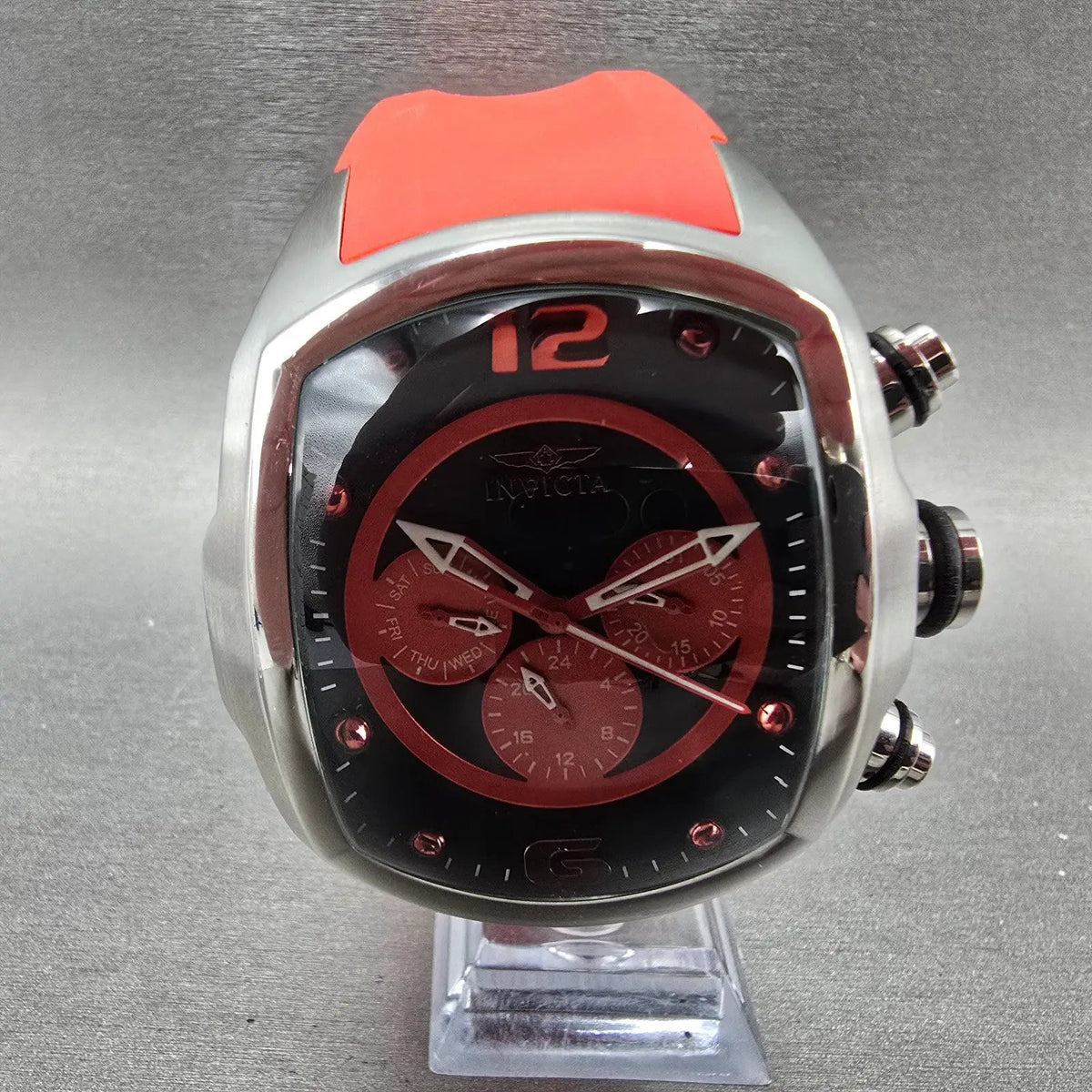 Invicta Lupah Watch Men 47mm Black Dial Silver Daydate 24 Hour 18781 New Battery0