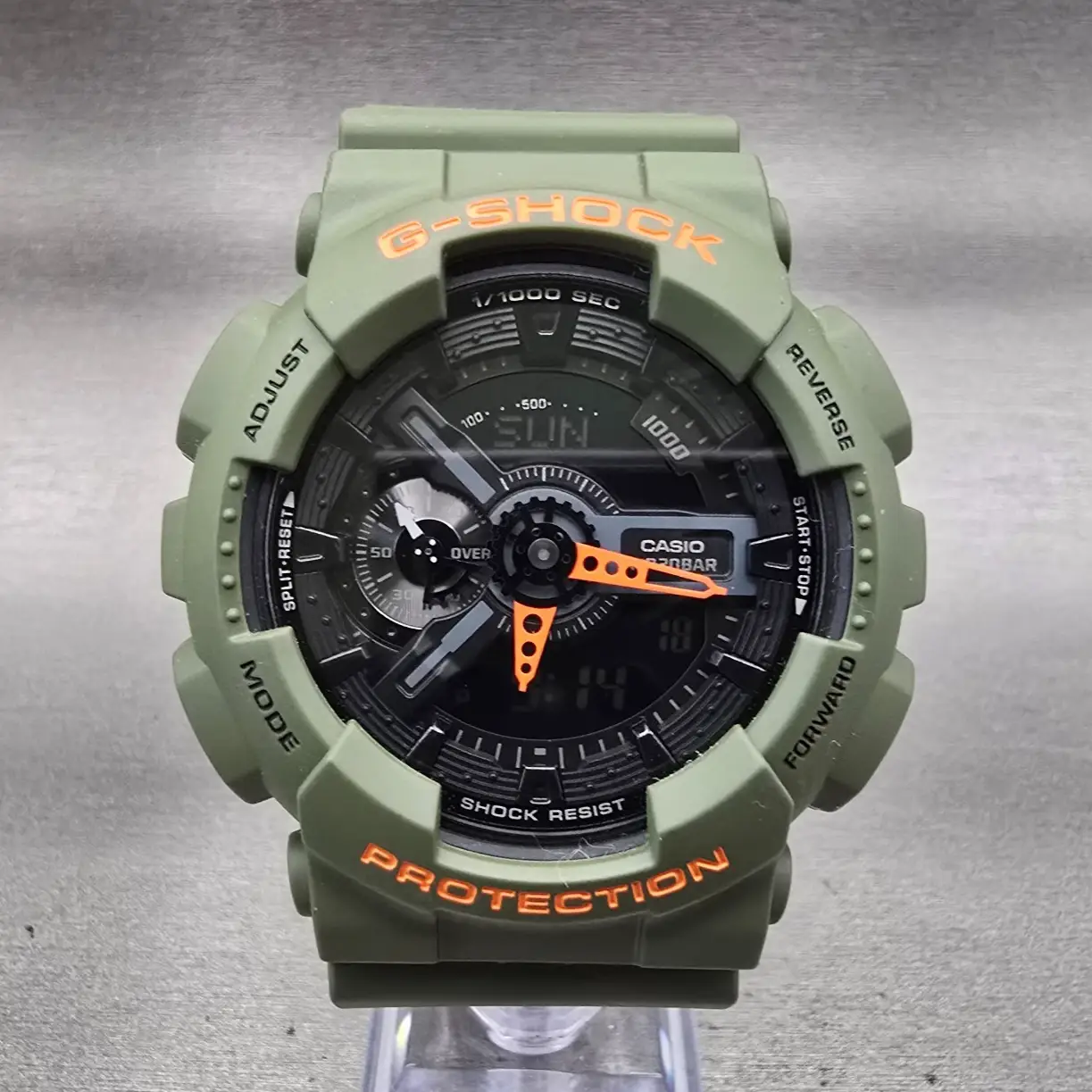 Casio G-Shock GA-110LN Watch Men 51mm Black Dial Green Chrono Alarm New Battery0