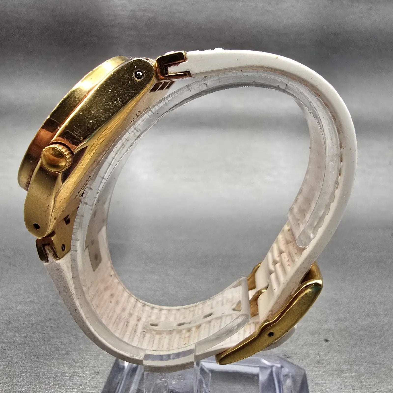 Swatch Irony Fancy Me Watch Women 33mm Gold Dial Rose Gold Date READ!!! New Batt6
