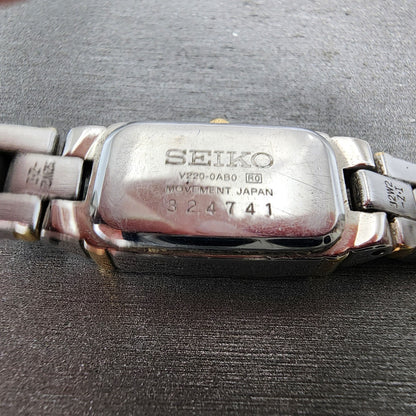 Seiko Tank Watch Women 13mm White Dial two Tone Rectangle V2200ab0 New Battery9