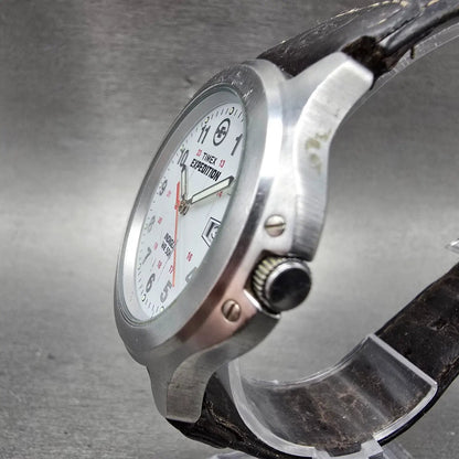 Timex Expedition Watch Men 39mm White Dial Silver Tone Date READ!!! Round NewBat2