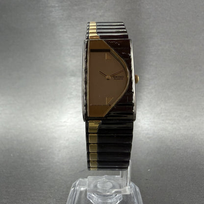 Seiko Half Moon Watch Women 17mm Gold Dial Gold & Black Tone 2P205K02 New Batt5