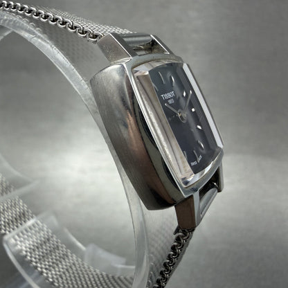 Tissot Tank Watch Women 20mm Blue Dial Steel Rectangle Mesh Band New Battery3