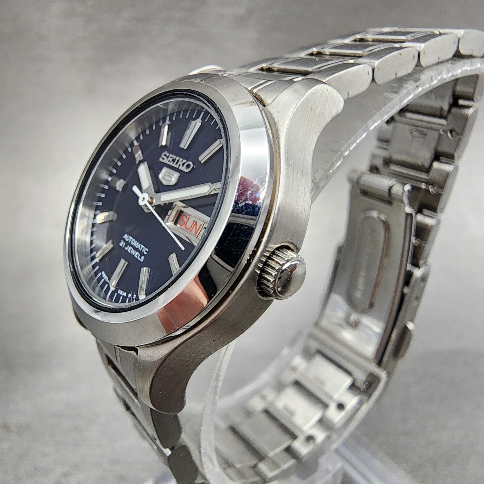 Seiko 5 Watch Women 25mm Blue Dial Steel Dadyate Round Automatic Runs 420701F02