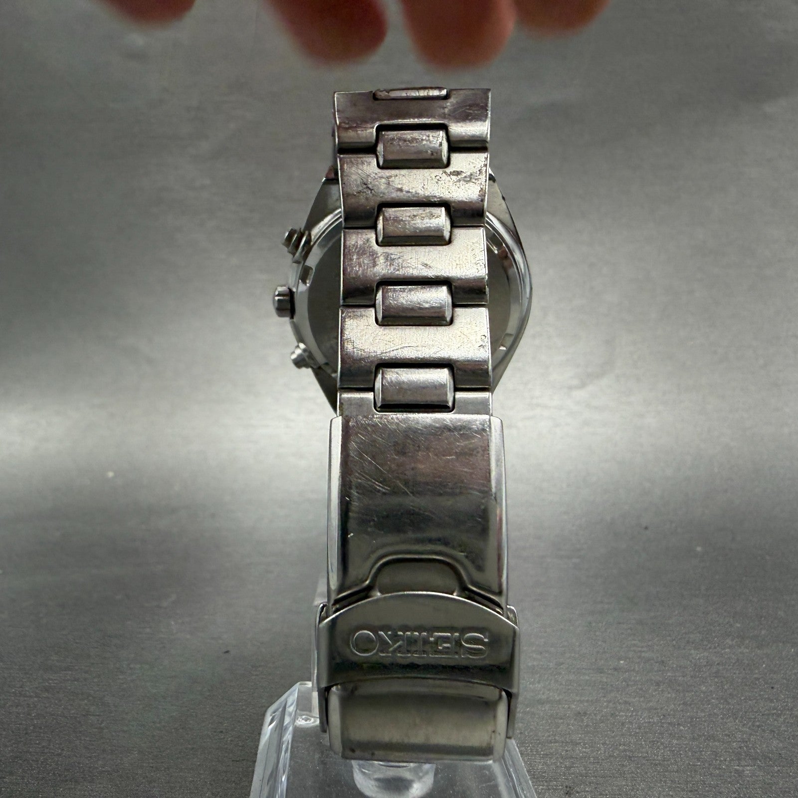 Seiko Chronograph Watch Men 36mm Black Dial Silver Tone Date 7T62-0AA0 PARTS8