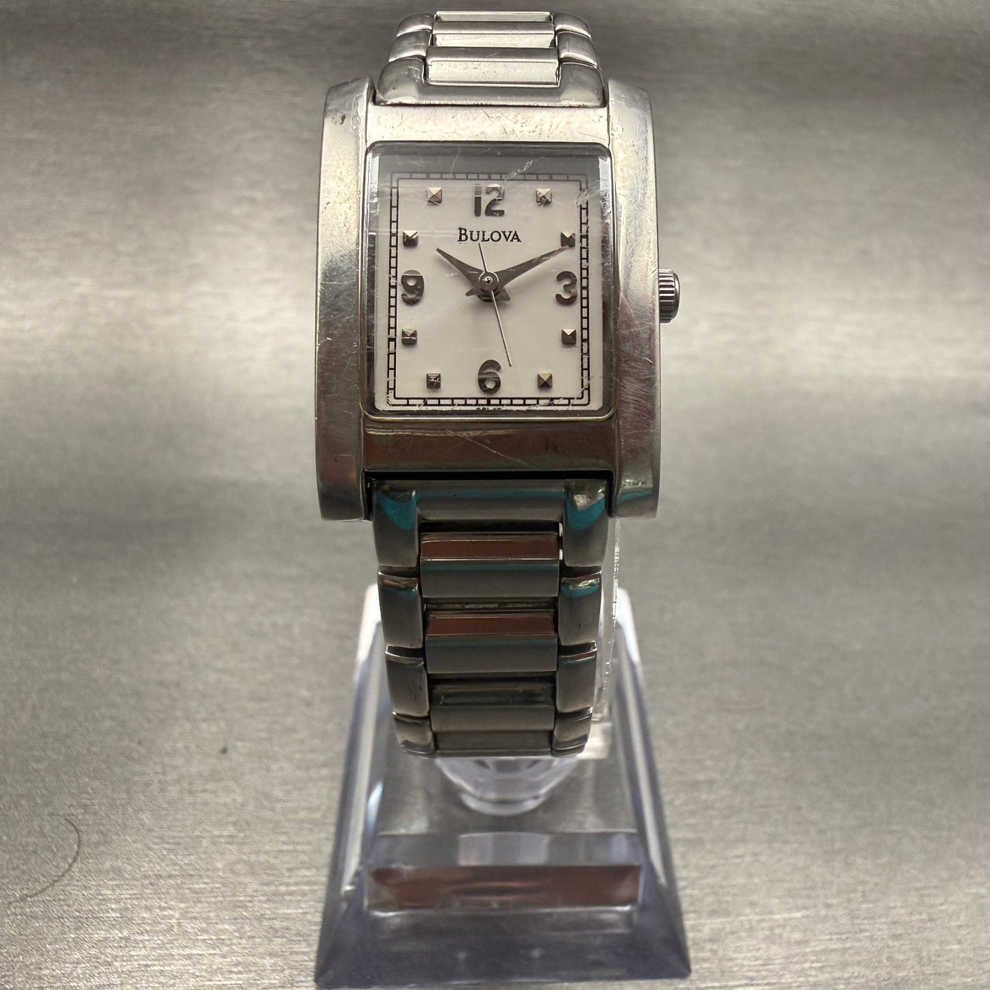Bulova Tank Watch Women 21mm White Dial Silver Tone Rectangle 96L42 New Battery7