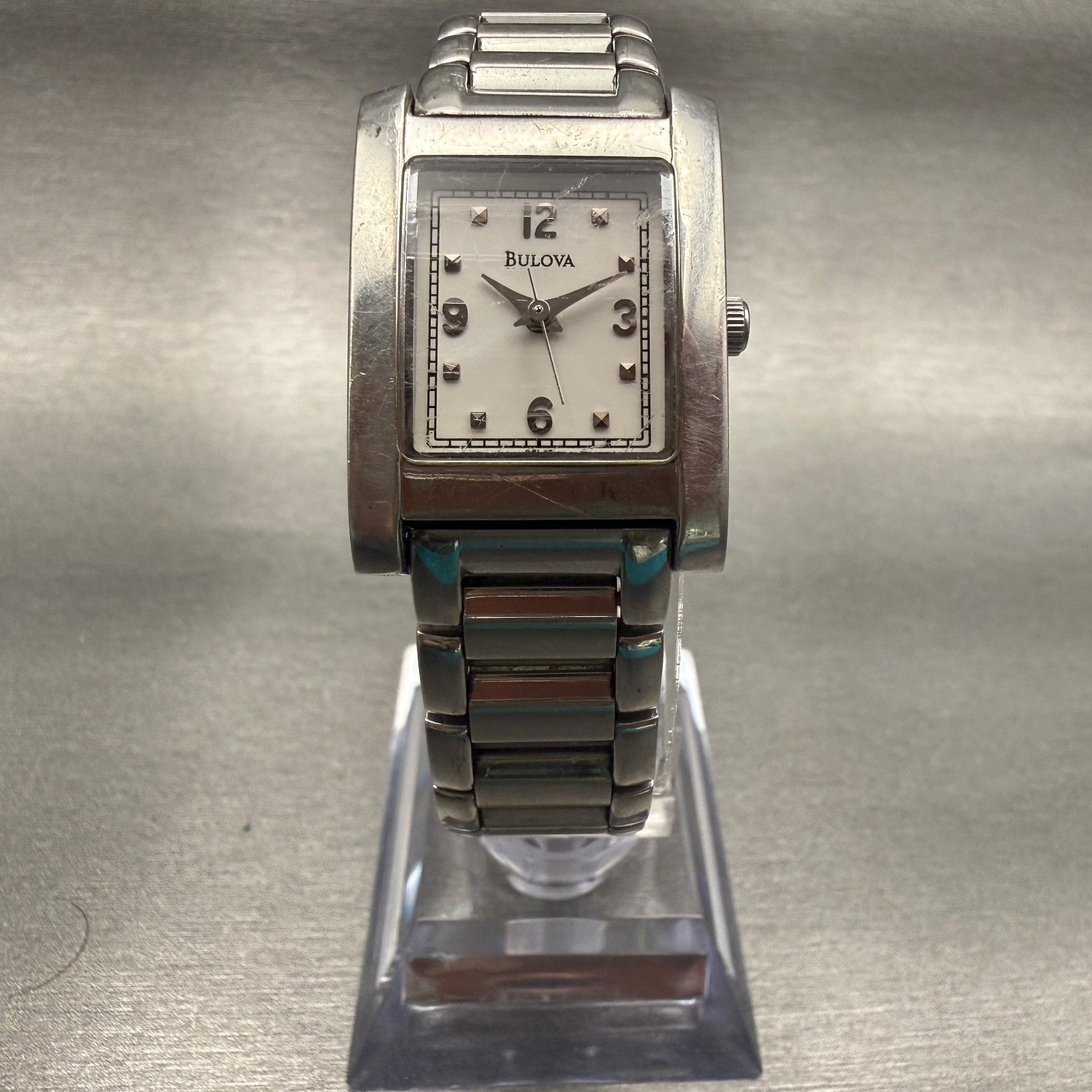 Bulova Tank Watch Women 21mm White Dial Silver Tone Rectangle 96L42 New Battery7