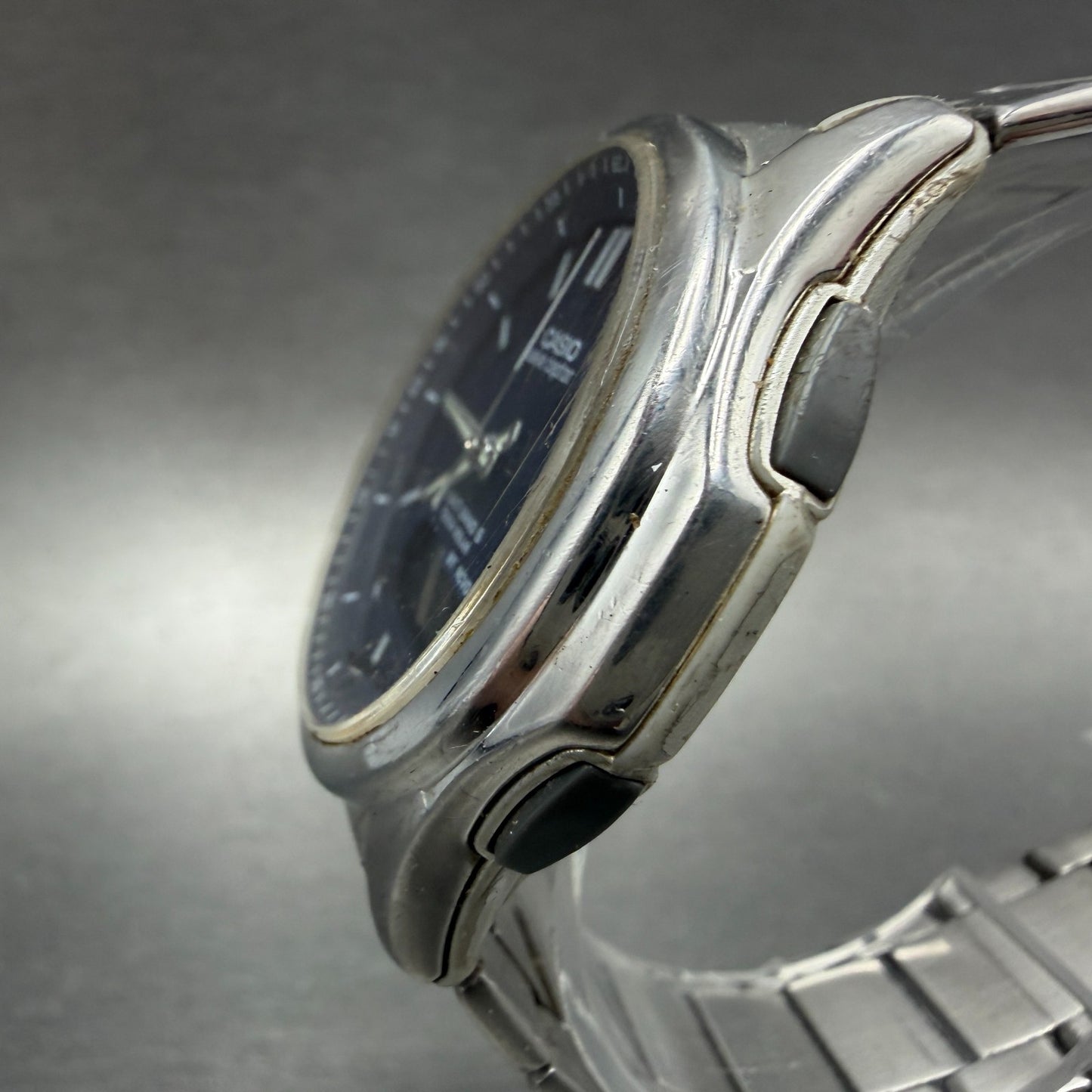 Casio Wave Ceptor Watch Men 42mm Blue Dial Steel Solar Analog Digital Works KLPT2