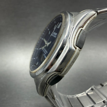 Casio Wave Ceptor Watch Men 42mm Blue Dial Steel Solar Analog Digital Works KLPT2