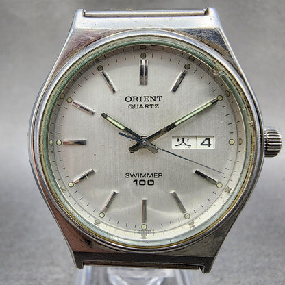 Orient Swimmer Watch Men 35mm Silver Dial Silver Tone Date Round New Battery1