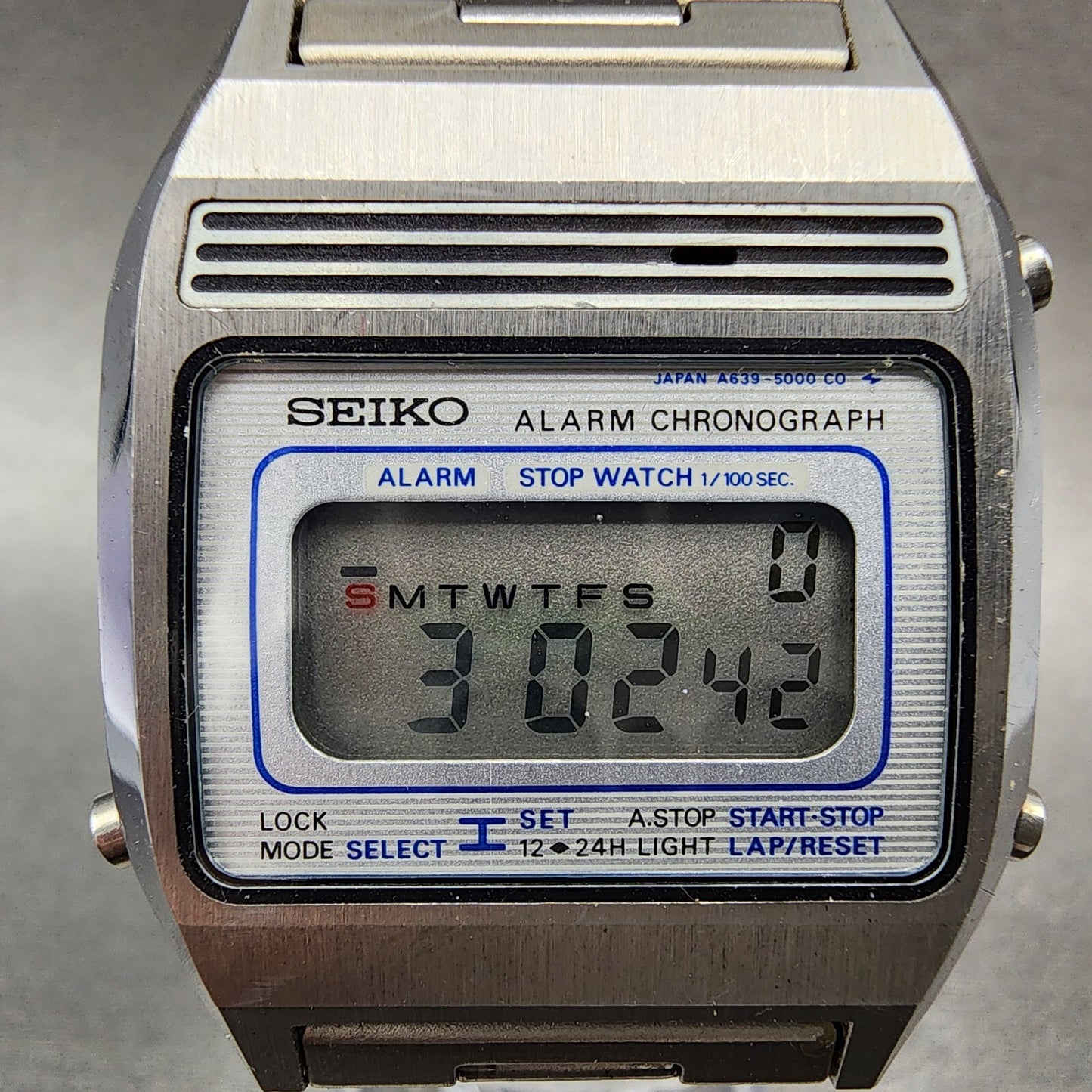 Seiko Digital Watch Men 33mm Stainless Steel Daydate Octagon A6395000 New Batt1