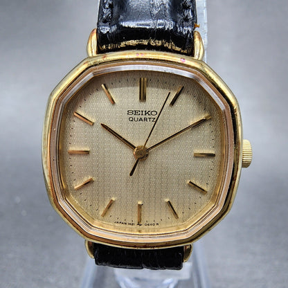 Seiko Watch Women 24mm Champagne Dial Gold Tone Octagon 14215240 New Battery1