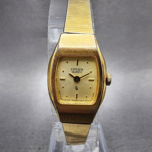 Citizen CQ Watch Women 17mm Champagne Dial Gold Tone 3220S02147 New Battery0