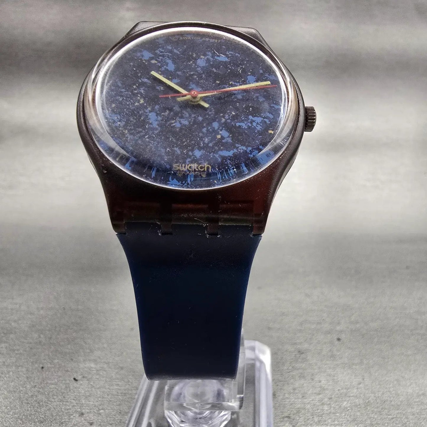 Swatch Gent LAZULI Watch Men 34mm Blue Dial Brown Case GF101 New Battery VTG5