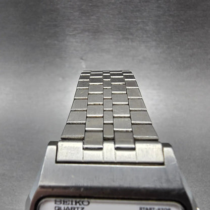 Seiko Watch Men 34mm Digital Silver Chronograph Rectangle A229-5010 PARTS VTG5