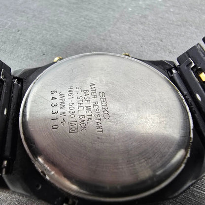 Seiko Analog Digital Watch Men 32mm Black Gold Alarm Chrono H461-5030 PARTS10