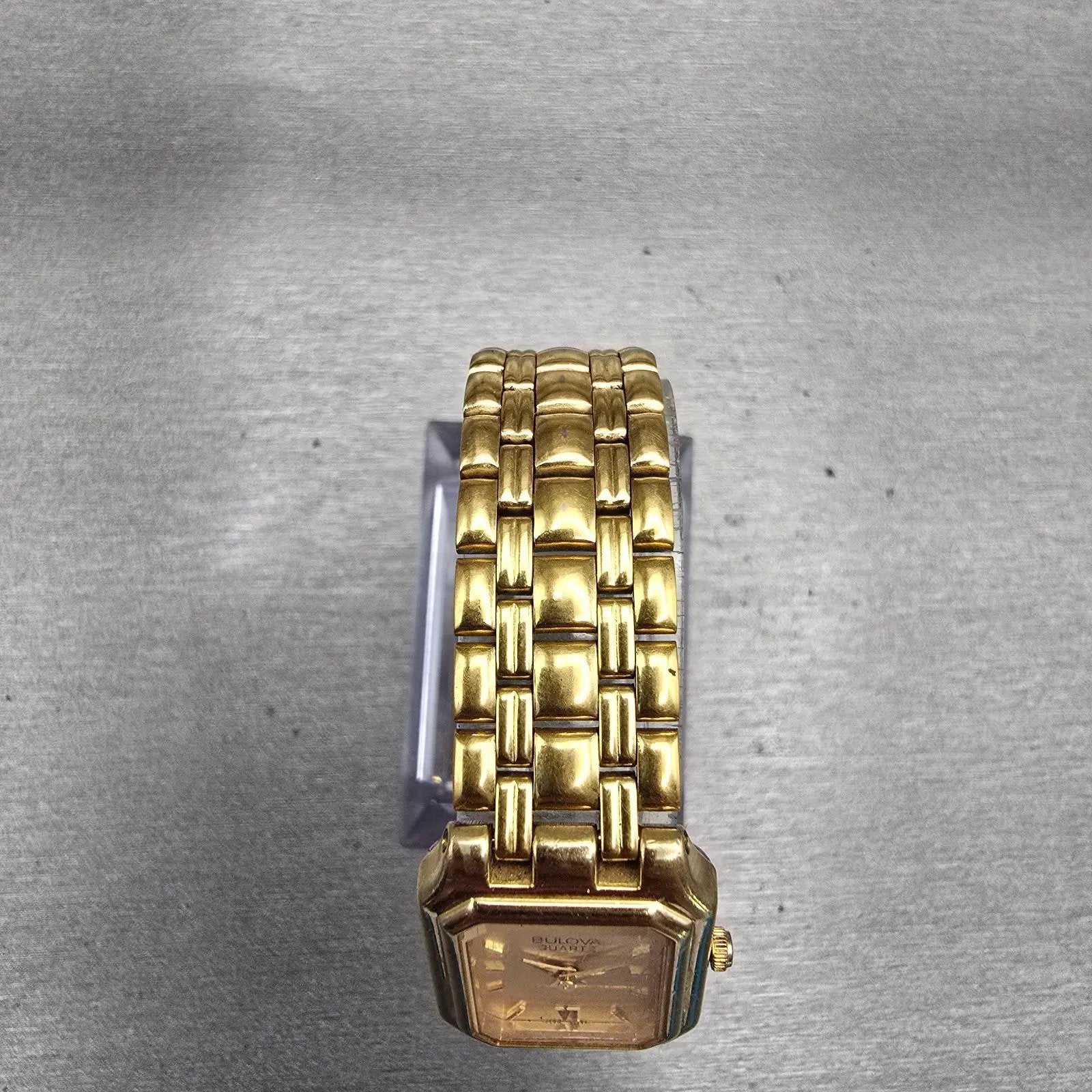 Bulova Watch Women 19mm Gold Dial Gold Tone Rectangle Vintage New Battery4