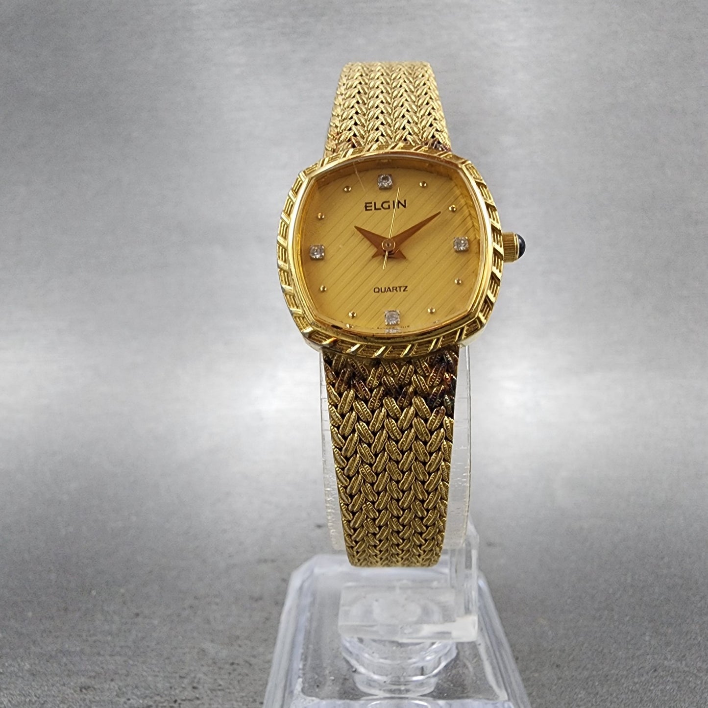 Elgin Watch Women 22mm Gold Dial Gold Tone Rectangle FK267 New Battery VTG5