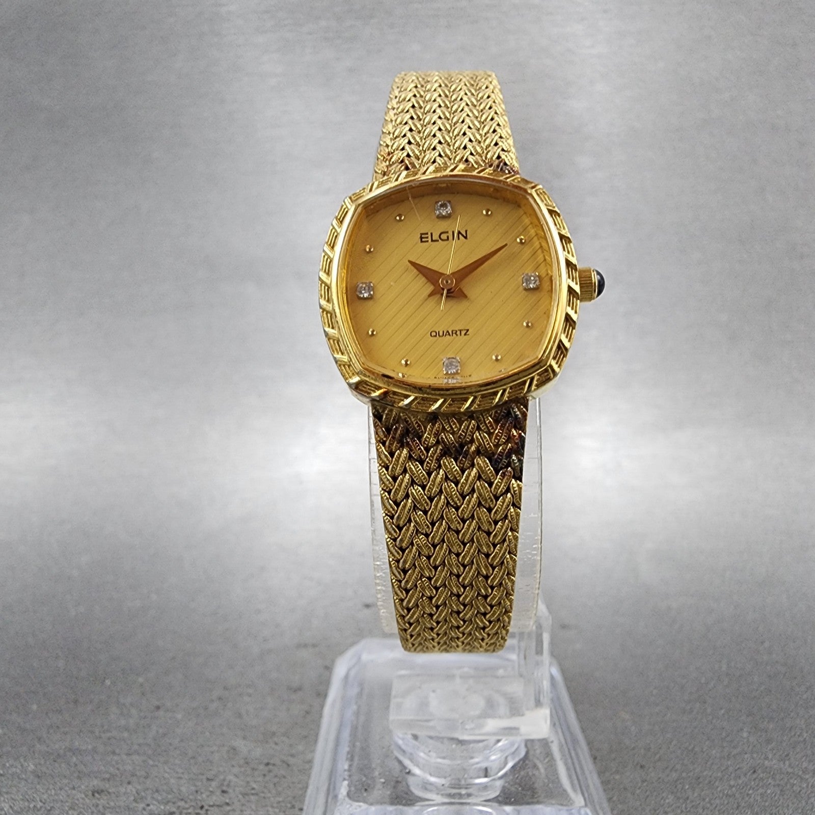 Elgin Watch Women 22mm Gold Dial Gold Tone Rectangle FK267 New Battery VTG5