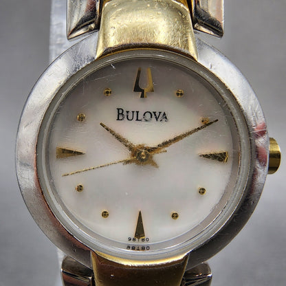 Bulova Watch Women 22mm MOP Dial Two Tone Round 98T80 Bangle New Battery1