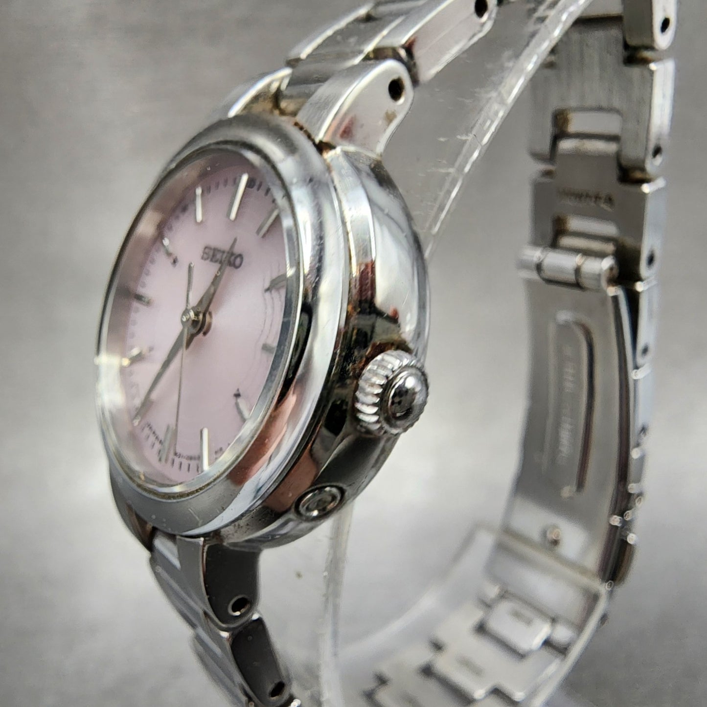 Seiko Solar Watch Women 25mm Pink Dial Steel Round Atomic 1B210AM0 Works3