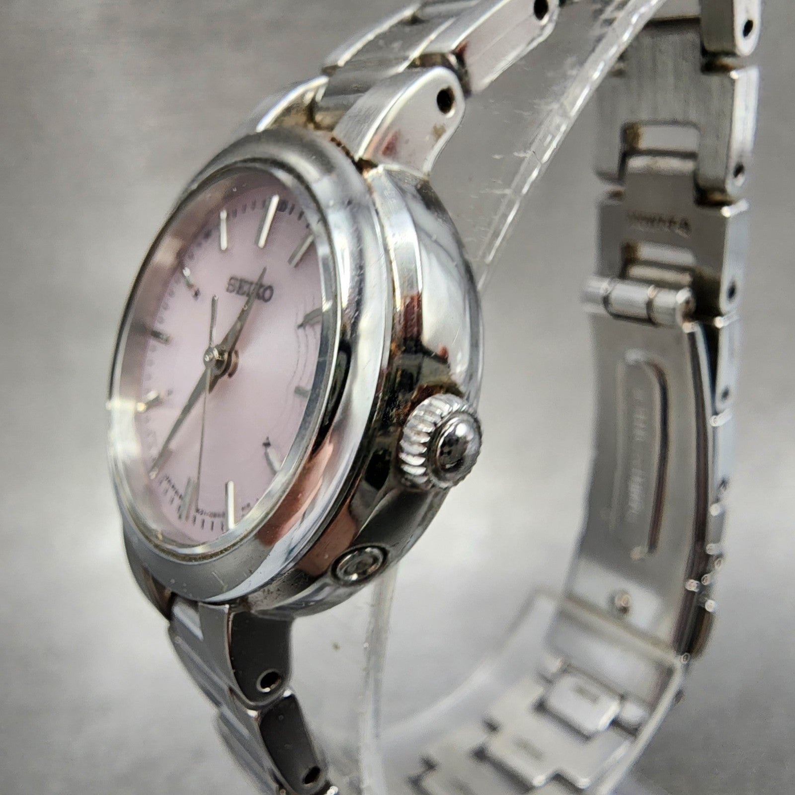 Seiko Solar Watch Women 25mm Pink Dial Steel Round Atomic 1B210AM0 Works3