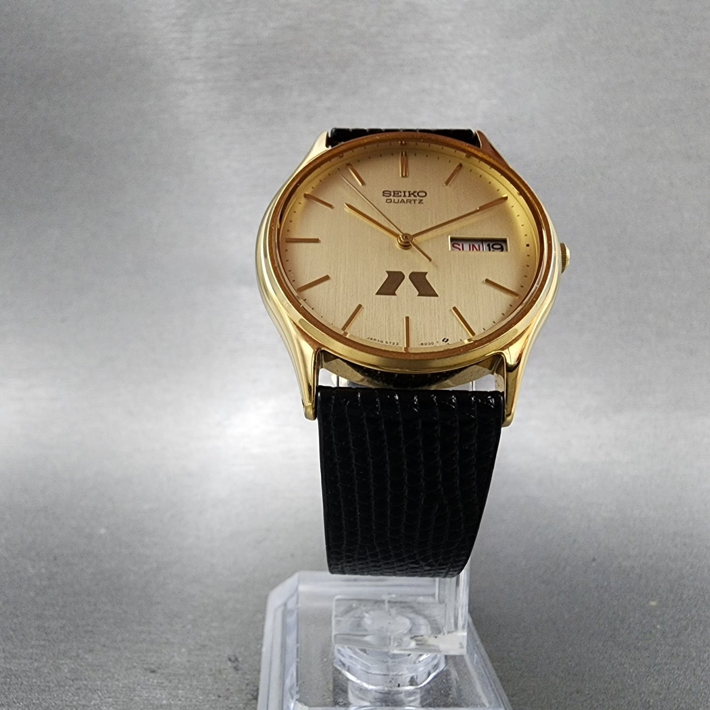 Seiko Watch Men 34mm Champagne Dial Gold Tone Daydate Round New Battery A1235