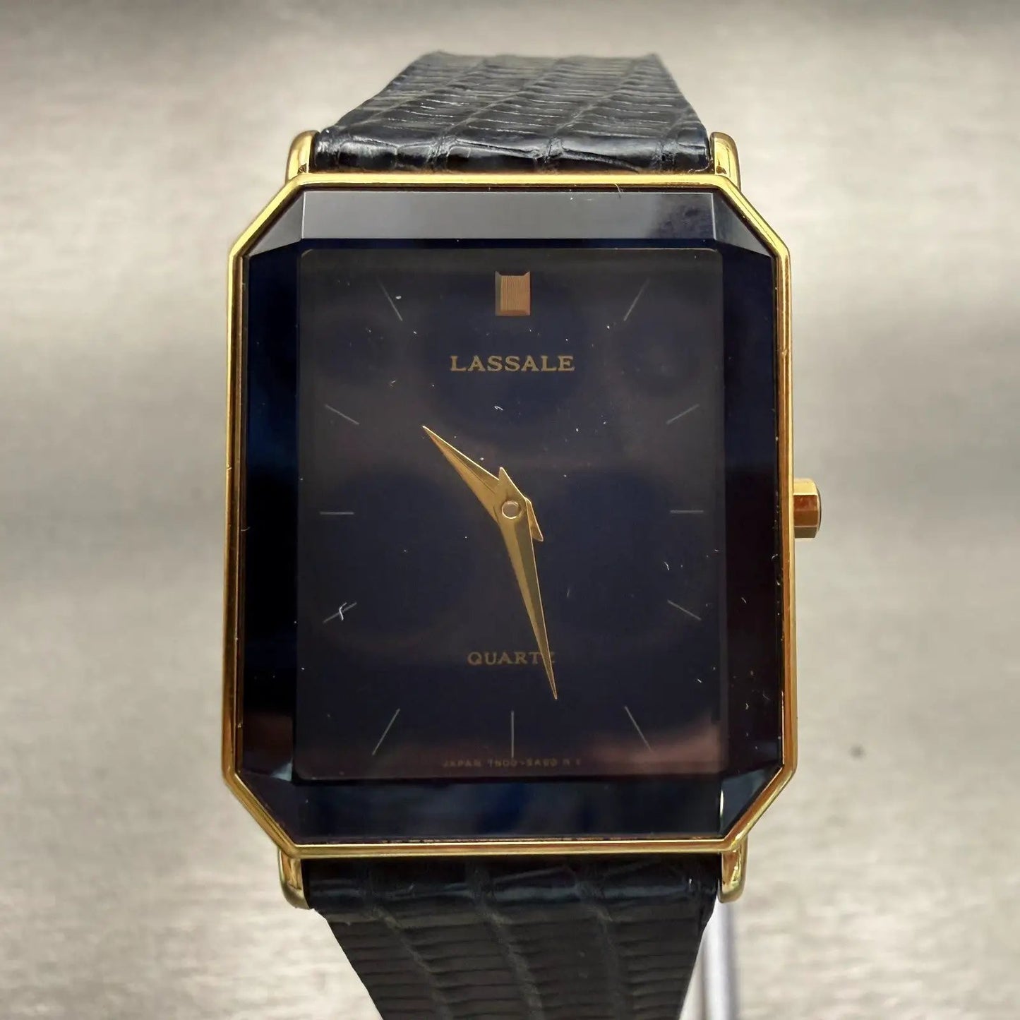 Seiko Lassale Watch Men 25mm Blue Dial Gold Tone Rectangle 7N00-5A4H New Battery0