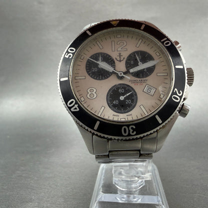 Zeno Army Chronograph Dive Watch Men 44mm White Dial Steel Date Round READ!!!!!!5