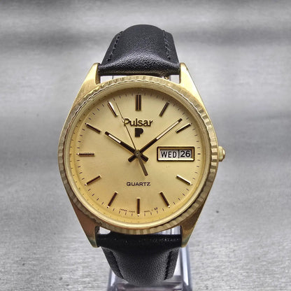 Seiko Pulsar President Watch Men 35mm Champagne Dial Gold Tone Daydate New Batt0