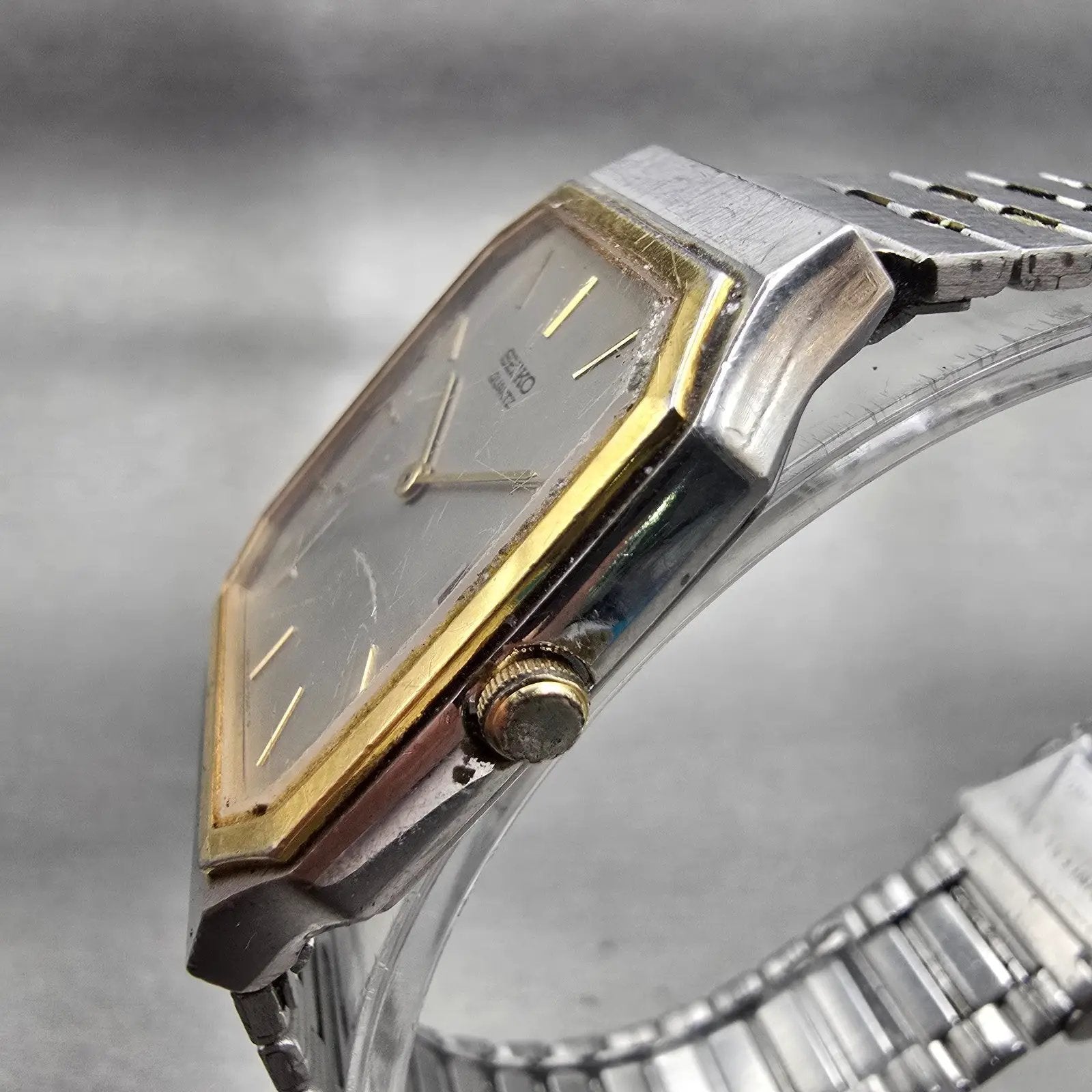 Seiko Watch Men 28mm Silver Dial Two Tone Date Rectangle 6539-5020 New Battery2