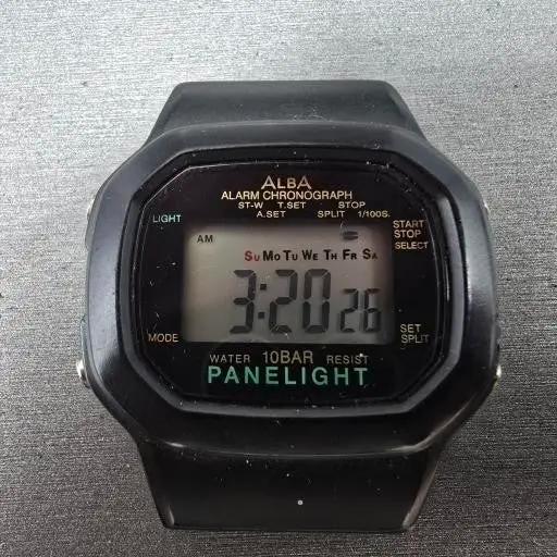 Seiko Alba Watch Men 40mm Black Digital Alarm Chronograph Y735-4A30 New Battery2