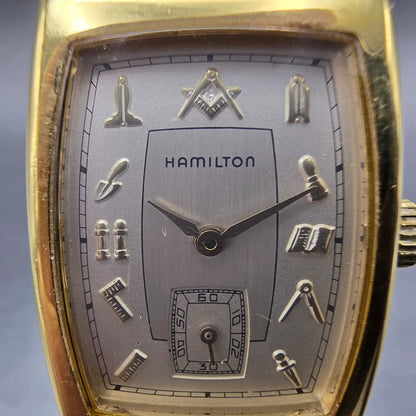 Hamilton Masonic Tank Watch Men 22mm Silver Dial Gold Small Seconds 6172 PARTS2